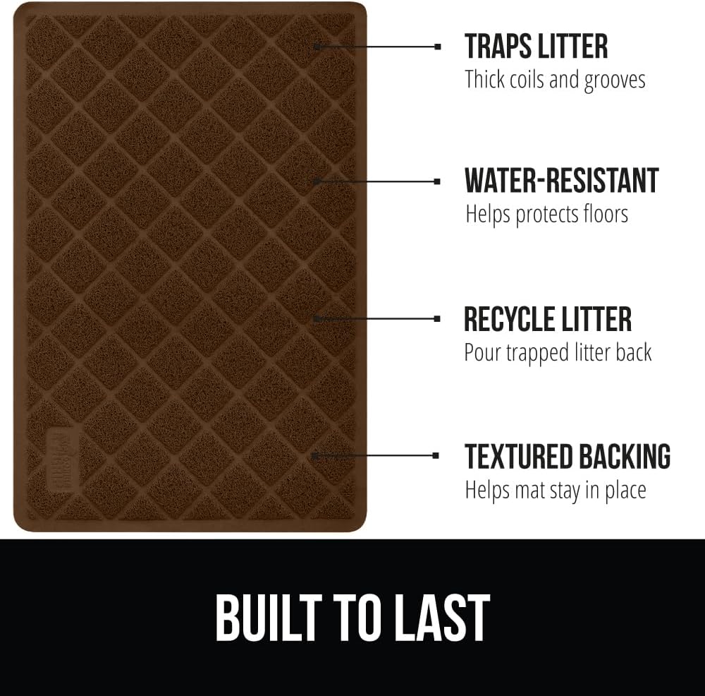 GORILLA GRIP Cat Litter Box Mat, Water Resistant, US Designed Kitty Litter Trapping Mats, Easy to Clean, Scatter Control, Less Mess and Clean Floors, Kitten Supplies for Indoor Cats, 24x17 Brown