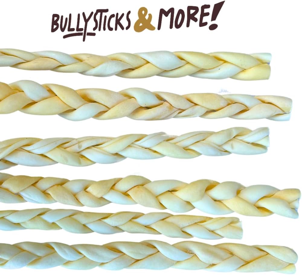 BULLYSTICKS & MORE Beef Cheek Braids for Dogs (10-12" Thick - 6 Count) - Beef Cheek Bones for Dogs - Dog Parents Choice - Premium Beef Cheek Rolls