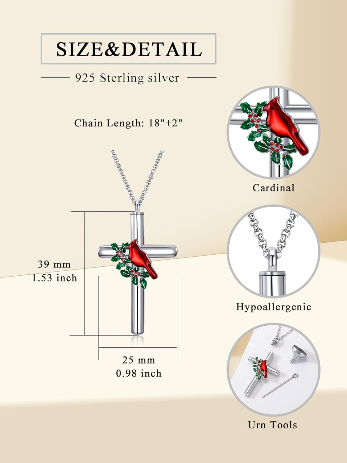Cross Urn Necklace for Ashes 925 Sterling Silver Cremation Jewelry with Funnel Filler Kit Ashes Necklace for Human Women Girl Pets