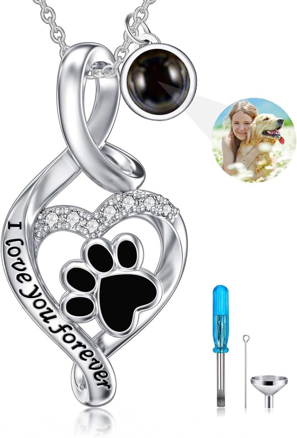 Sterling Silver Pet Urn Necklace for Ashes - Memorial Keepsake for Dog, Cat Pet