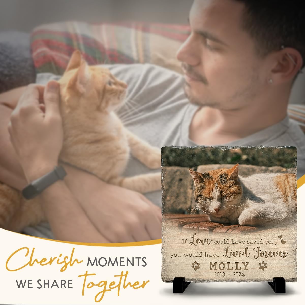 Custom Memorial Stones for Cats - Bereavement Gifts for Loss of Pet - Customizable Square Headstones for Cat - Ideal for Garden Marker & House Decor