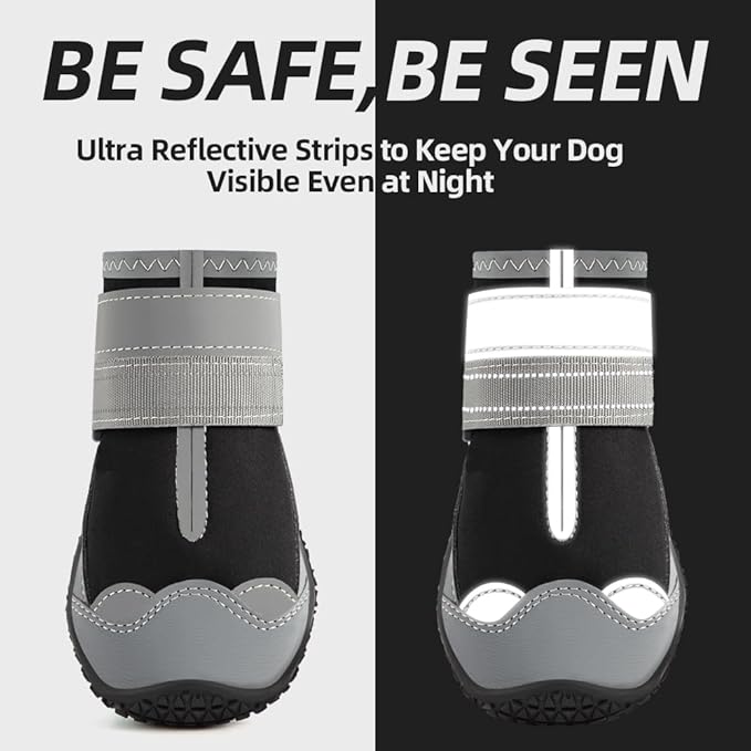 Dog Shoes for Small Dogs, Dog Boots & Paw Protectors for Hardwood Floors, Outdoor Dog Booties for Hot Pavement Winter Snow Hiking, Waterproof Dog Shoes with Reflective Strips Size 2