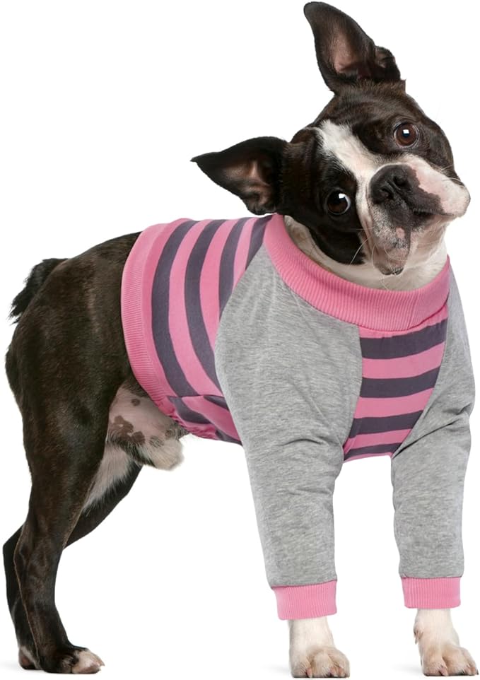 FUAMEY Dog Recovery Sleeve with Elbow Protector,Dogs Shirt Stop Licking Joints,Pet Long Sleeve Suit Protecting Dog's Front Leg Arm Wounds Cover Skin Conditions Pink Stripes S