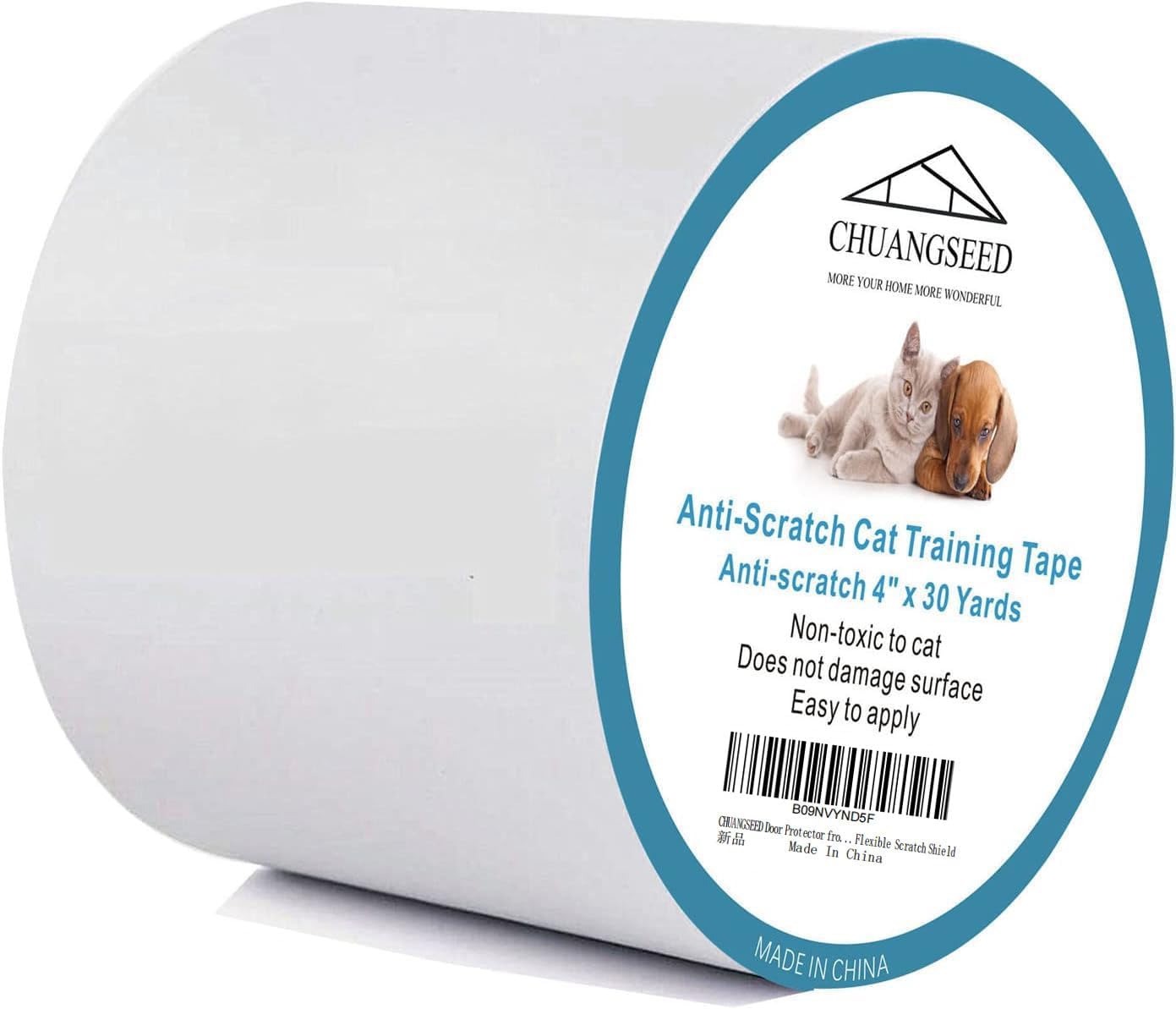 Chuangseed Anti Cat Scratch Tape, 4" x 30Yds, Transparent, Double Sided, Furniture Protector, Pet Safe, Easy Installation, One Year Warranty