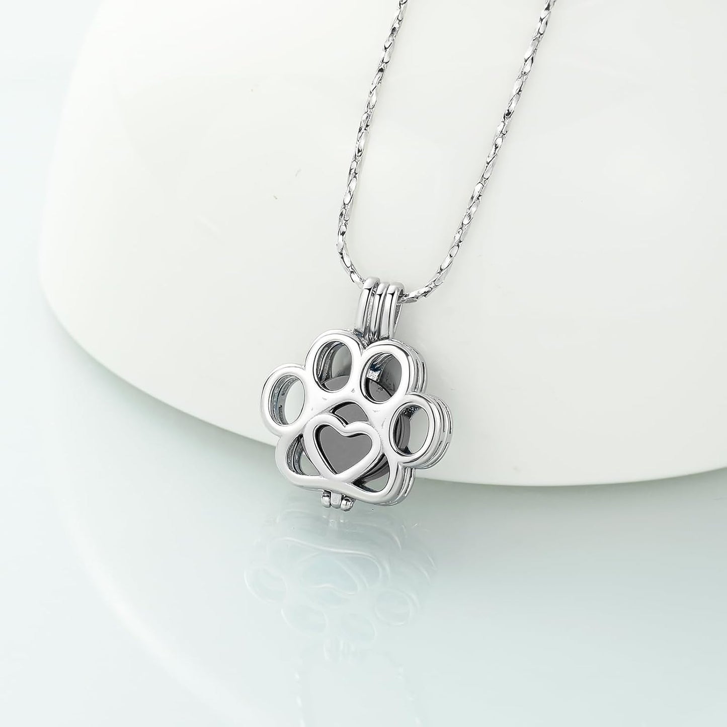 Imrsanl Pet Ashes Necklace Cremation Jewelry for Cat Dog Ashes Pendant Paw Print Urn Necklace for Women Men Keepsake Jewelry for Memorial Locket