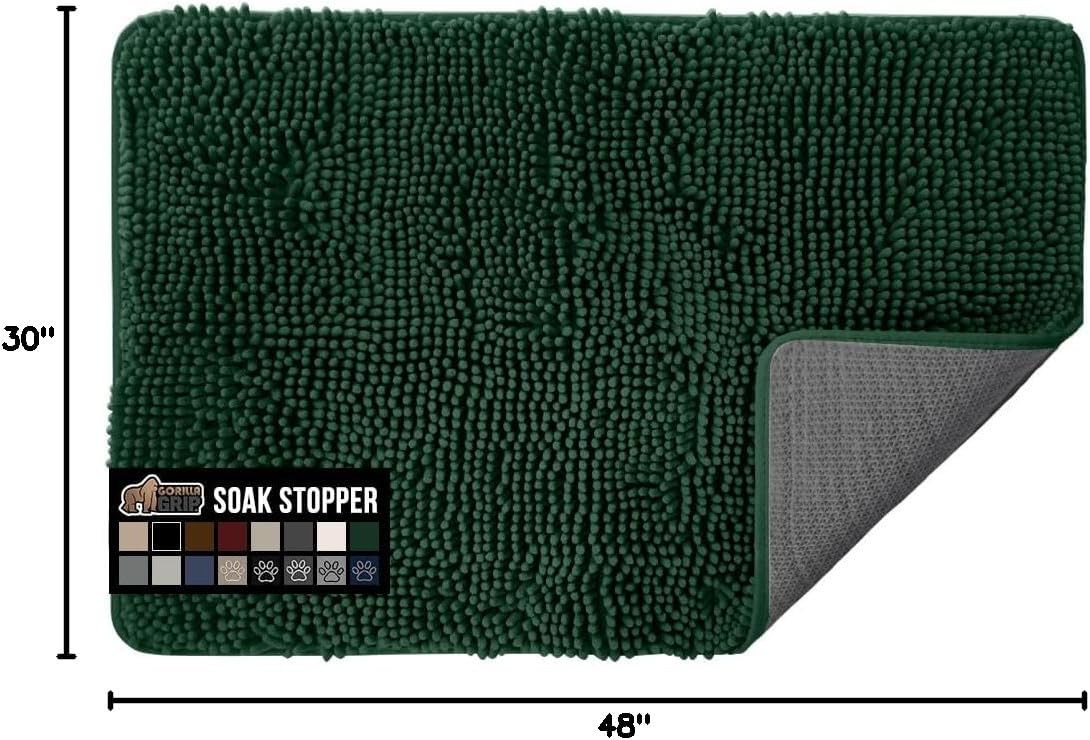 GORILLA GRIP Dog Doormat, Absorbent Doormats for Muddy Dogs Paws, 48x30 Machine Washable Soakstopper Rugs, Cleaner Floors, US Designed Pet Bed Door Mat, Indoor Entrance Pets Rug, Deep Green