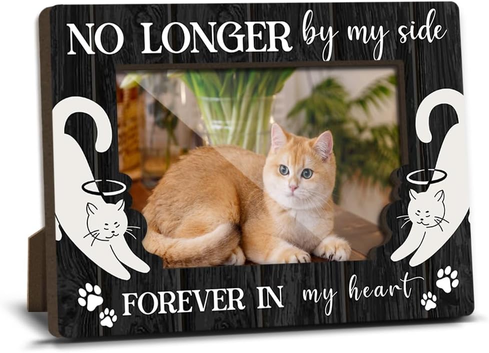 Cat Memorial Photo Frames Dog and Cat Loss Remembrance Gift Sympathy Keepsake for Pet Lovers Condolence Present for Pet Owner No Longer by my Side Forever in my Heart Picture Frames 4x6 Photo - YY006