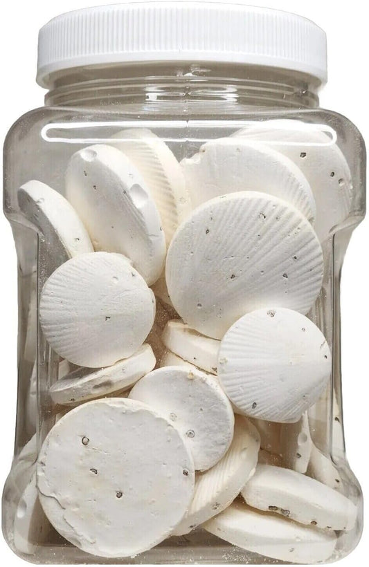 Aquatic Foods Inc. Calcium Enriched Sinking Food Disks for Shrimp, Snails, Crabs, Crayfish, Hermit Crabs, Plecos, Catfish, Bottom Fish, All Tropical Fish. 25 Small & 25 Medium Discs Jar