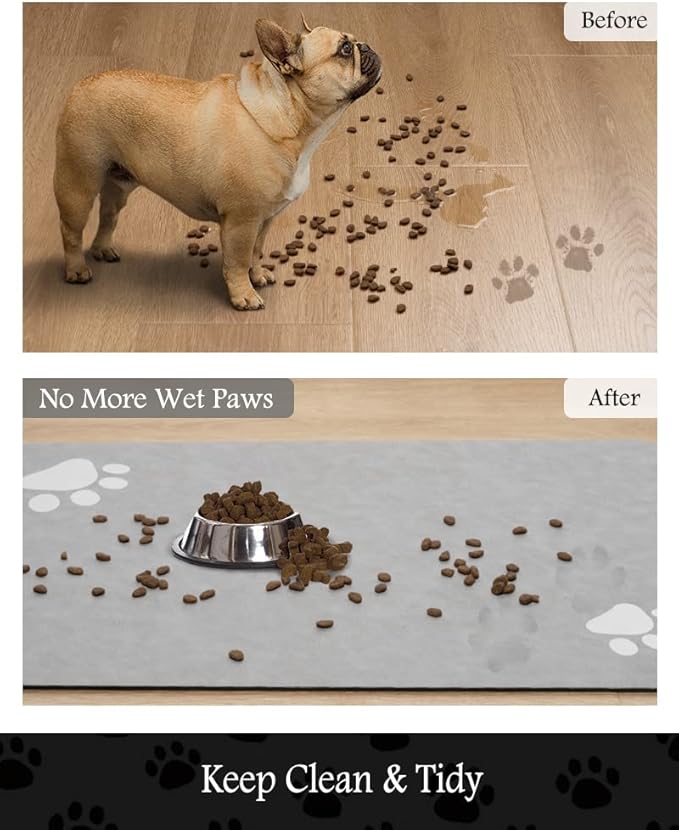 Pet Feeding Mat-Absorbent Dog Mat for Food and Water Bowl-No Stains Quick Dry Water Dispenser Mat-Dog Accessories Pet Supplies-Bowl for Messy Drinkers（LIGHTGREY,17"x28"