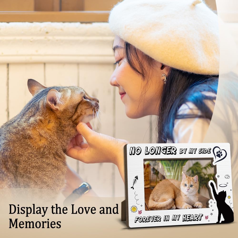 Cat Memorial Photo Frames Dog and Cat Loss Remembrance Gift Sympathy Keepsake for Pet Lovers Condolence Present for Pet Owner No Longer by my Side Forever in my Heart Picture Frames 4x6 Photo - YY008