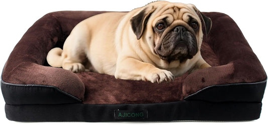 Orthopedic Egg-Shaped Sponge Dog Bed Medium Size Dog with Sides, Removable Cover and Non-Slip Bottom (Brown, 28 * 23 * 6)