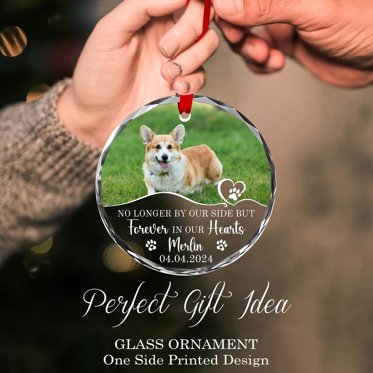 Personalized Wings Memorial Dog Christmas Ornaments - Forever in Our Hearts Acrylic Ornament for Your Loss Pet - Custom Photo, Name, Years (Glass Memorial Dog)