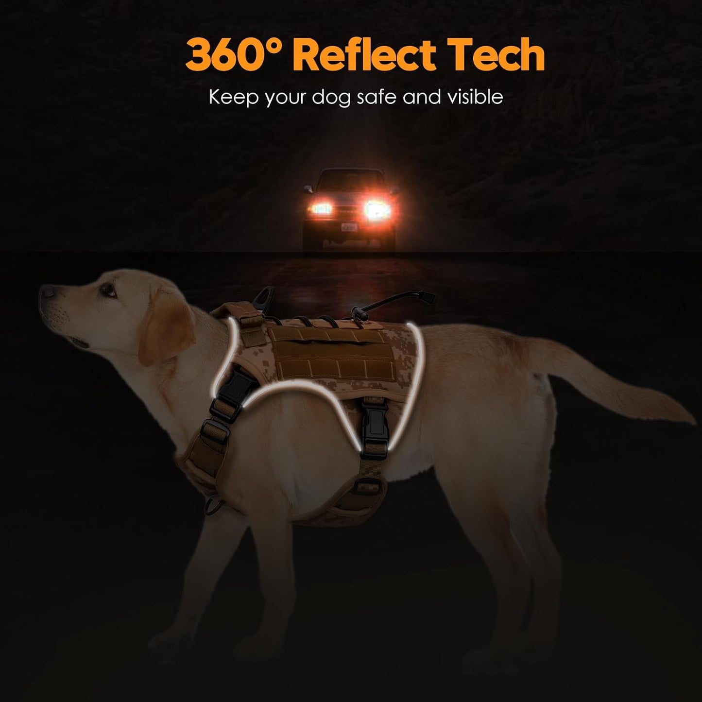 Heavy-Duty Tactical Dog Harness for Large Dogs, No Pull Adjustable Reflective Pet Vest with Molle System, K9 Military-Grade Control for Service Training, Outdoor & 10+ Breeds, Khaki Camo, X-Large