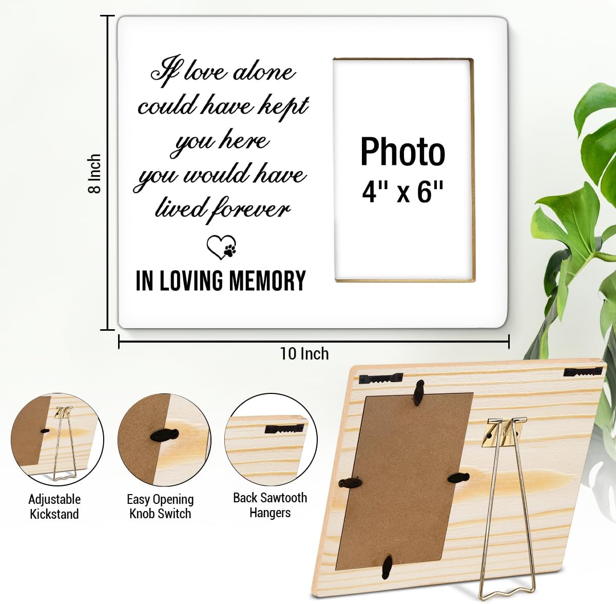 Dog Memorial Photo Frame, Pet Memorial Gifts for Loss of Dogs, Sympathy Gift for Dog, Cat Passed Away Bereavement Remembrance Wooden Picture Frames, Photo 4 x 6 Inches