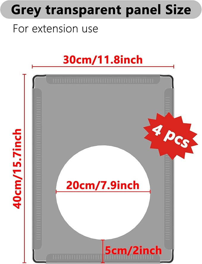 DINMO 4 Pcs Plastic Panel with Games Holes Design, 11.8" x 15.7", for DIY Small Animal Playpen and Cube Storage Unit, Grey Transparent