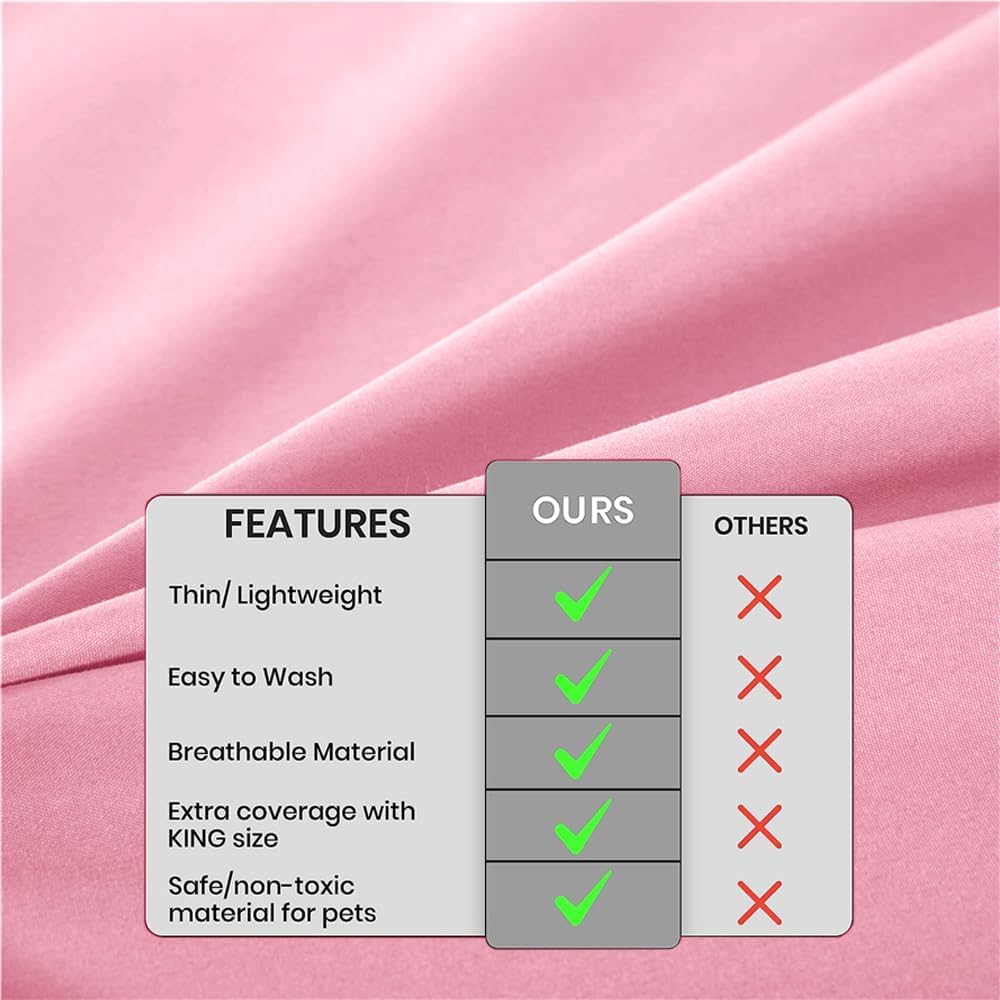 DUJUIKE Waterproof Bed Cover for Dog and Cats,Pet Hair Resistant Bed Sheet Cover, Protective Bed Liner Cover with 100% Waterproof Breathable Thin Fabric (Pink, King 98 * 90 inch)