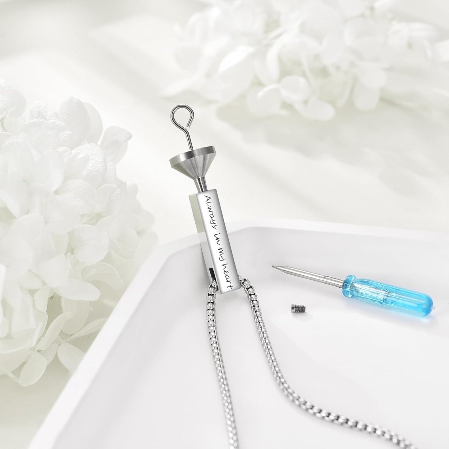 Urn Necklaces for Ashes Sterling Silver 3D Vertical Bar Memorial Pendant for Loved Ones Keepsake Cremation Jewelry Gifts for Women Men