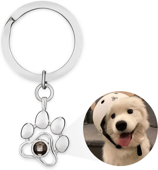 OPALSTOCK Personalized Pet Photo Necklace, Custom Photo Charm Projection Necklace Dog Cat Paw Pendant Pet Memorial Jewelry