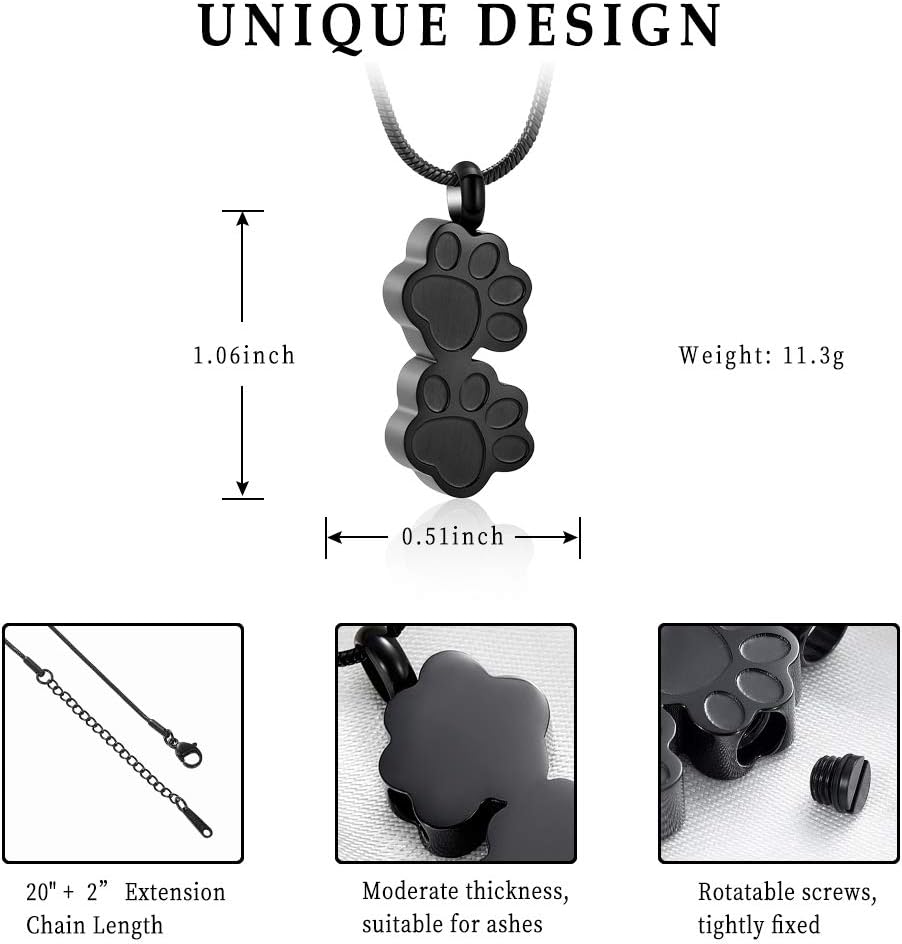 Pet Urns For Dogs/Cats - Pet Ashes Necklace - Paw Print Urn Necklace with Mini Keepsake Urn Memorial Ash Jewelry