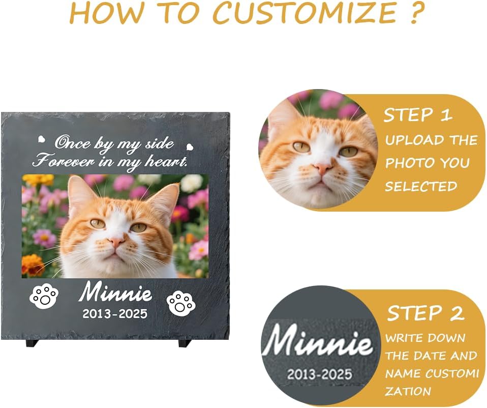 Custom Pet Memorial Stone - Personalized Cat Grave Marker with Name & Photo - Sympathy Gifts for Loss of Beloved Pet - Cemetery Decor - Rainbow Bridge Memorial for Cats (Style G)