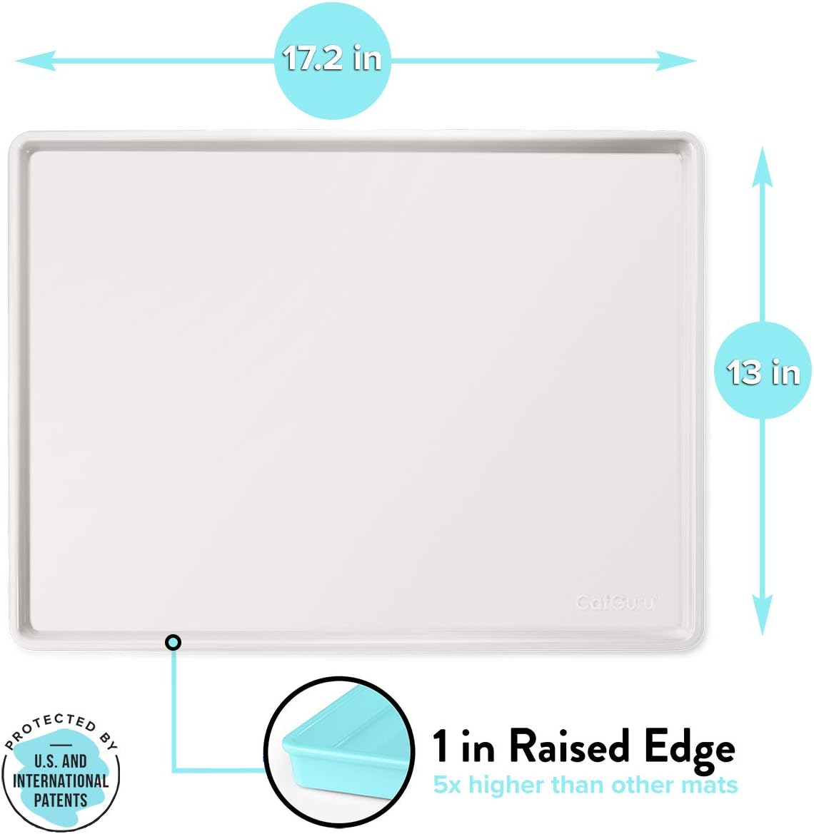 CatGuru Cat Food Mat, Small & Large Pet Feeding Mat, Waterproof Cat Tray for Food and Water, Silicone Pet Placemat, Non-Slip Mats for Cats, Easy to Clean Tray for Pets Bowls (Hard Tray,Marshmallow)