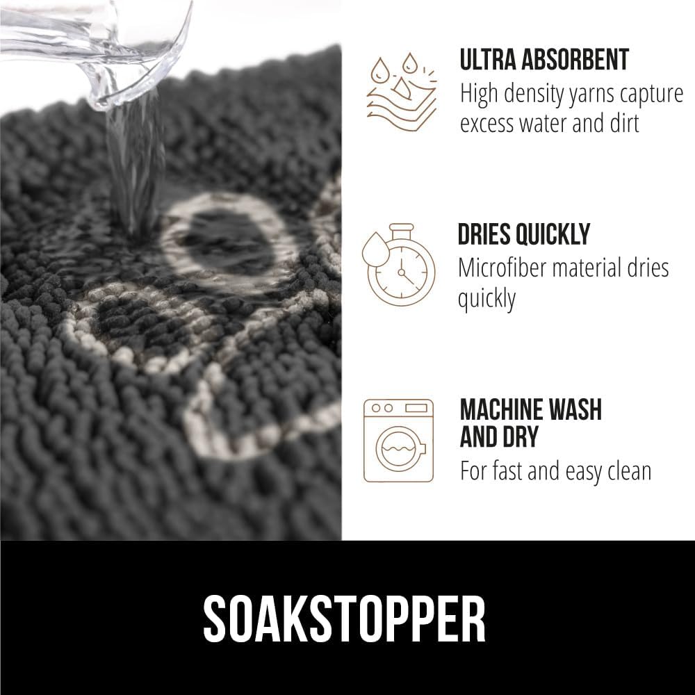 GORILLA GRIP Dog Doormat, Absorbent Doormats for Muddy Dogs Paws, Machine Washable Soakstopper Rugs, Cleaner Floors, US Designed Pet Bed Door Mat, Indoor Entrance Pets Rug, Mats 24x17 Charcoal