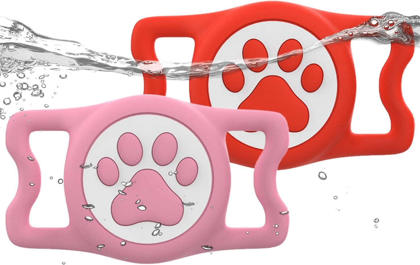 IP68 Waterpoof Dog Airtag Holder, Stretchy Silicone Full Body Covered Apple Air Tag Holder for Dog Cat Collar Fit All Width Collar (Pink/Red, 2 Pack)