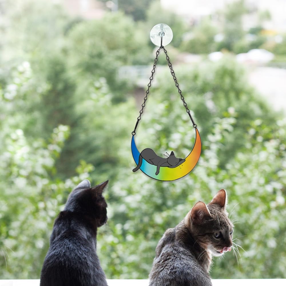 callie Cat Memorial Gifts for Loss of Cats, Pet Memorial Suncatcher Decor for Windows Hanging, Sympathy Bereavement Gift for Cat Lovers (Rainbow Lying)