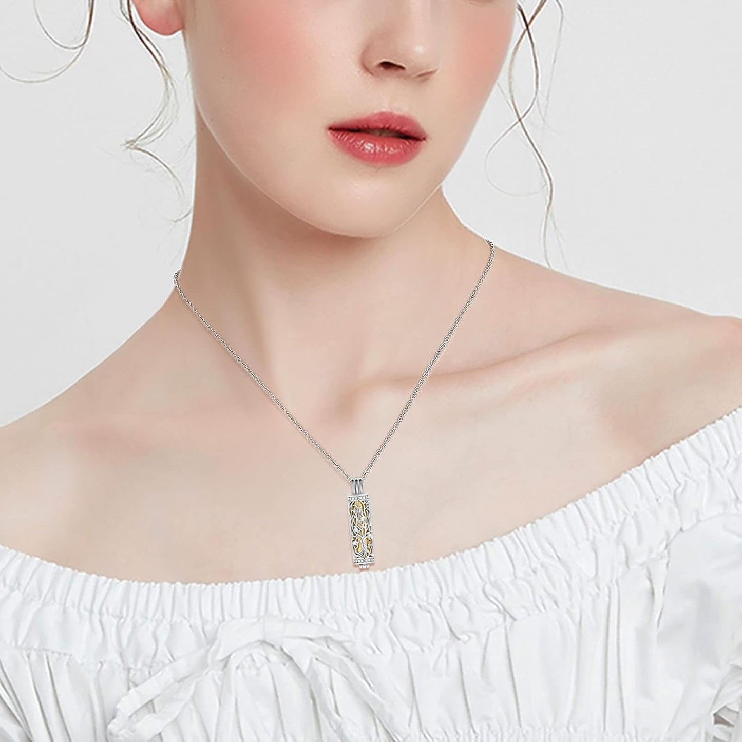 shajwo Cylinder Cremation Jewelry Tree of Life Urn Ashes Necklace for Women Men Vial Cremation Ash Pendant Loved One Memorial Jewelry