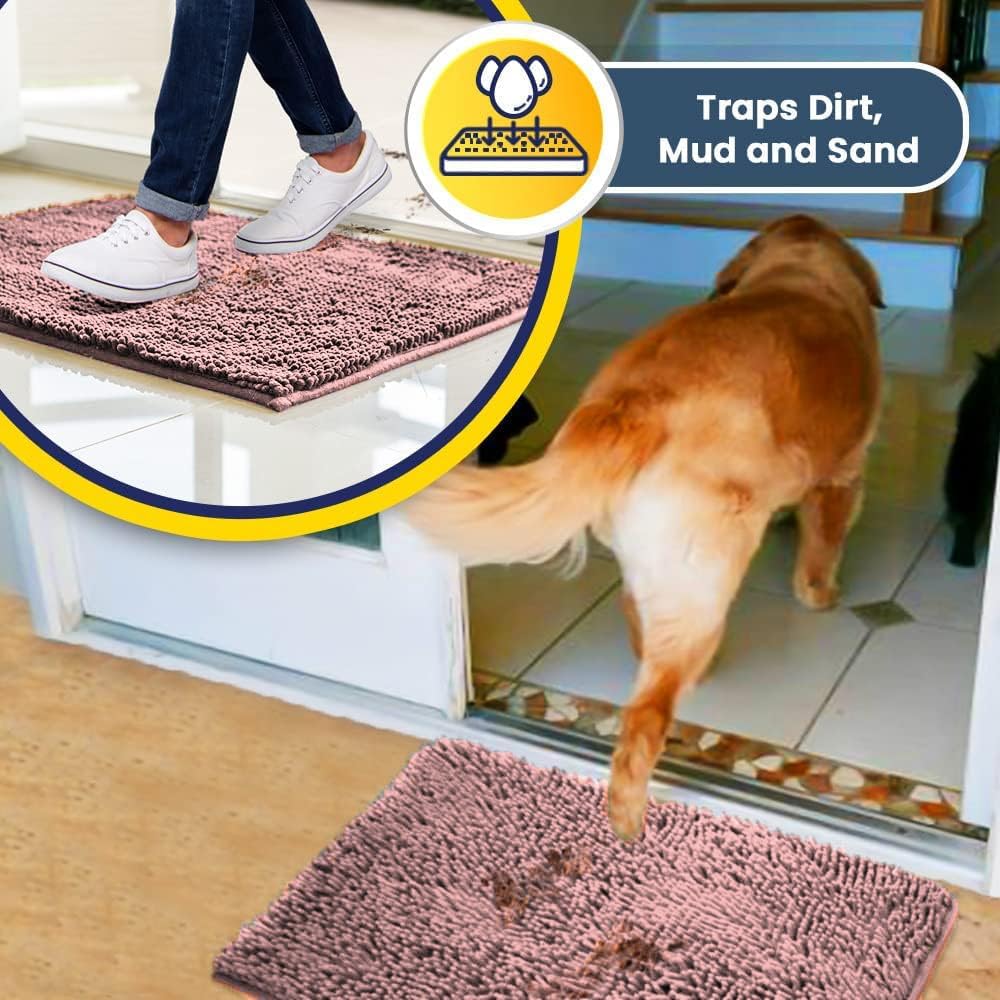 Muddy Mat® Original Dog Door Mat for Muddy Paws, Super Absorbent Microfiber, Non-Slip Washable Pet Rug, Quick Dry Chenille Entryway Carpet, Machine Washable Indoor Outdoor mat, Pink 24"x35"
