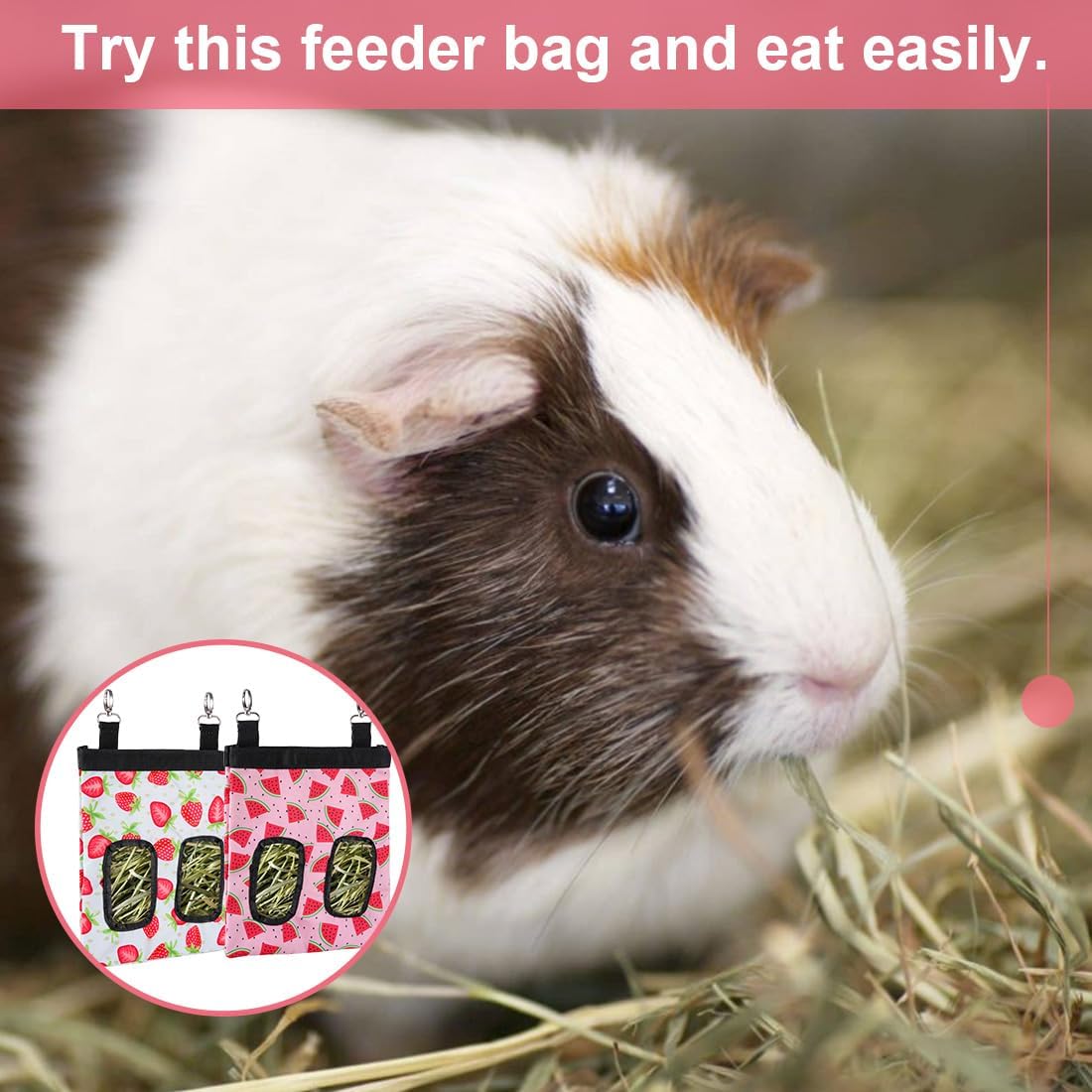 DZWLKJ Guinea Pig Hay Feeder, 2 Pack, 10 x 8 x 0.2 Inches, Stainless Steel, Rabbit Hay Bag, 600D Oxford for Small Pets,Chinchilla,Hamsters