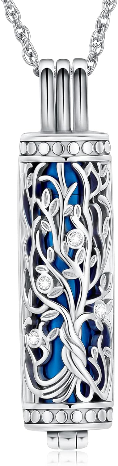 shajwo Cylinder Cremation Jewelry Tree of Life Urn Ashes Necklace for Women Men Vial Cremation Ash Pendant Loved One Memorial Jewelry
