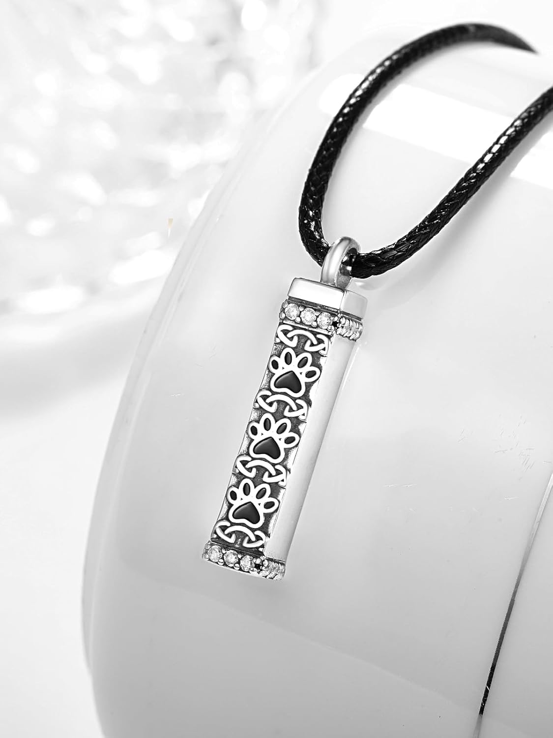 Dreamboat Pet Crematian Urn Necklace for Dog Cat Ashes 925 Sterling Silver Paw Print Keepsake Pendant Jewelry Gifts for Women Men