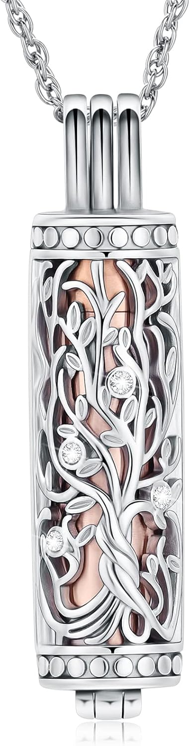 shajwo Cylinder Cremation Jewelry Tree of Life Urn Ashes Necklace for Women Men Vial Cremation Ash Pendant Loved One Memorial Jewelry