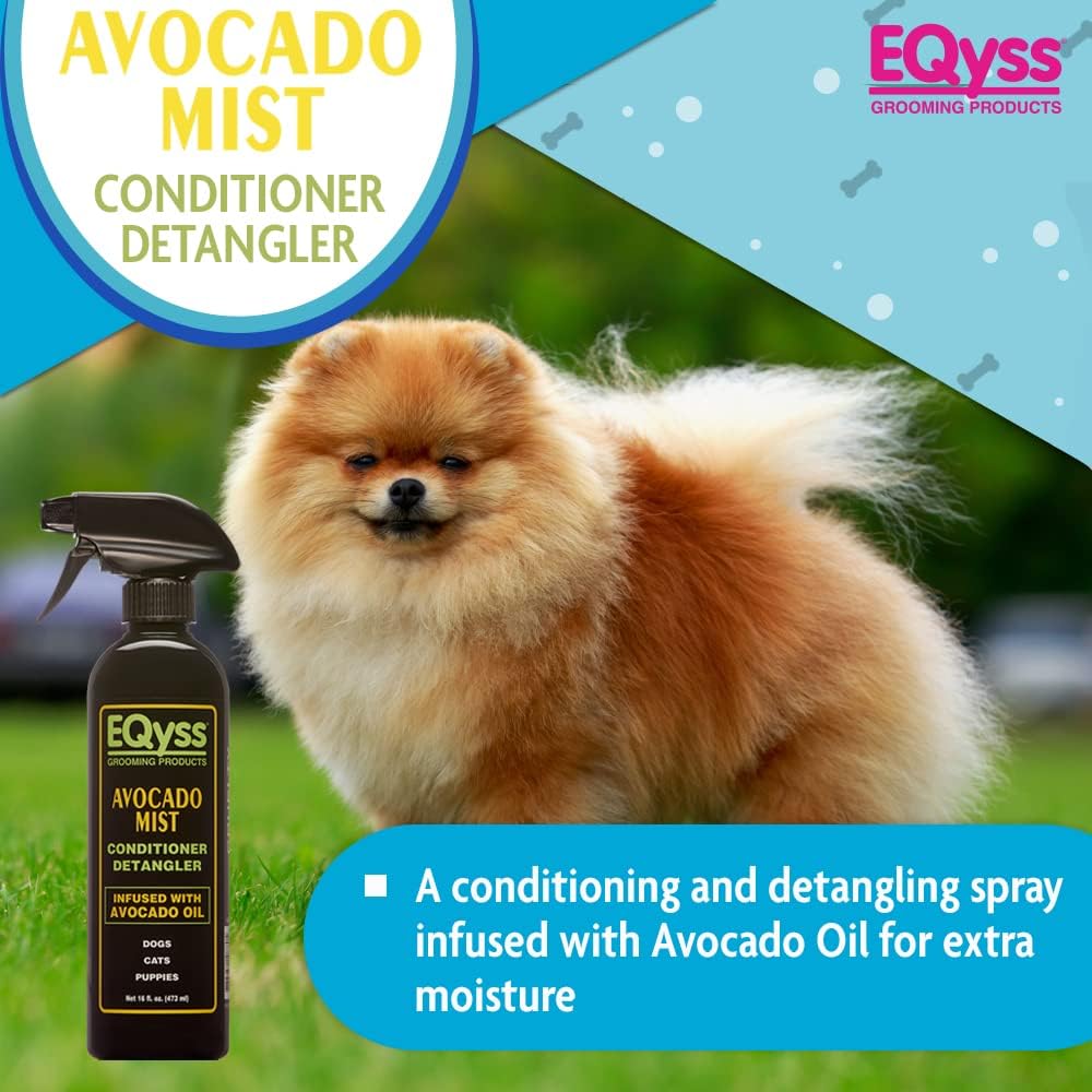 EQyss Avocado Mist Pet Spray Conditioner - Shines, Conditions, and Reduces Shedding, Weightless Leave in Spray - for Dogs, Cats, Puppies - Oil and Silicone Free, pH Balanced, USA Made