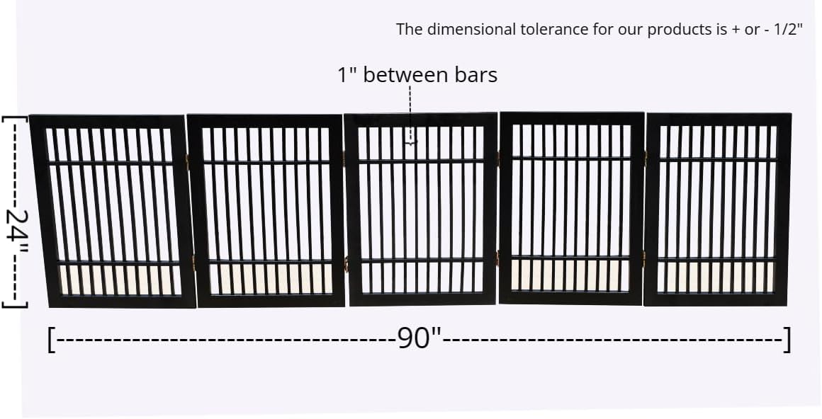 Pet Dog Gate Strong and Durable Freestanding Folding Acacia Hardwood Portable Wooden Fence Indoors or Outdoors by Urnporium (Black Pet Gate, 5 Panel 24" Tall)