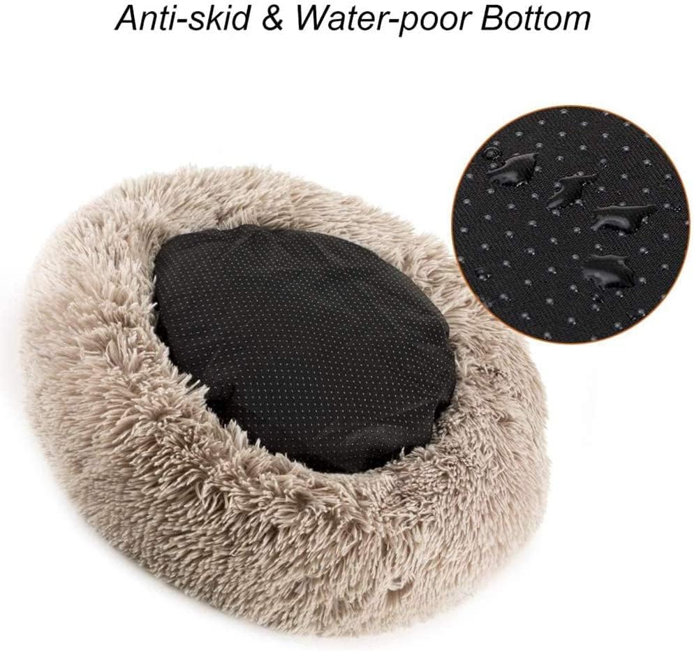 Cat Beds for Indoor Cats - Cat Bed Washable 24 inches, Dog Beds for Small Medium Dogs, Anti Anxiety Round Fluffy Plush Faux Fur Cat Bed, Thick Bottom (Light Brown, Large 24" L x 24" W)