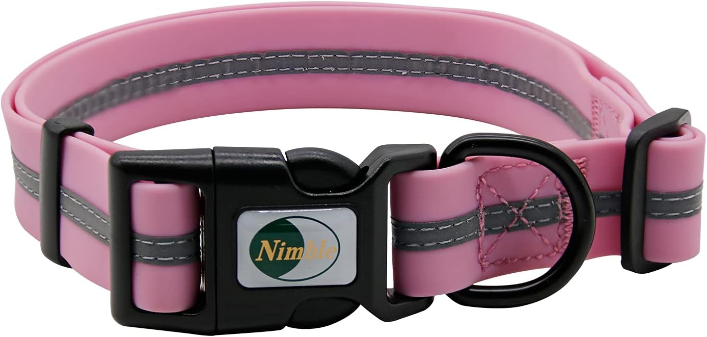 NIMBLE Dog Collar Waterproof Pet Collars Anti-Odor Durable Adjustable PVC & Polyester Soft with Reflective Cloth Stripe Basic Dog Collars S/M/L Sizes (Small (9.45”-14.17”inches), Lavender)