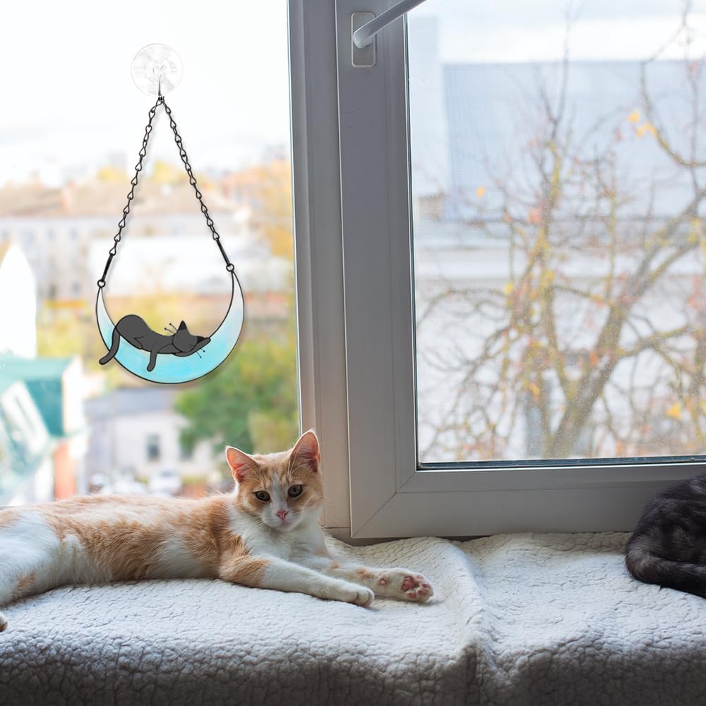 callie Cat Memorial Gifts for Loss of Cats, Pet Memorial Suncatcher Decor for Windows Hanging, Sympathy Bereavement Gift for Cat Lovers (Blue)