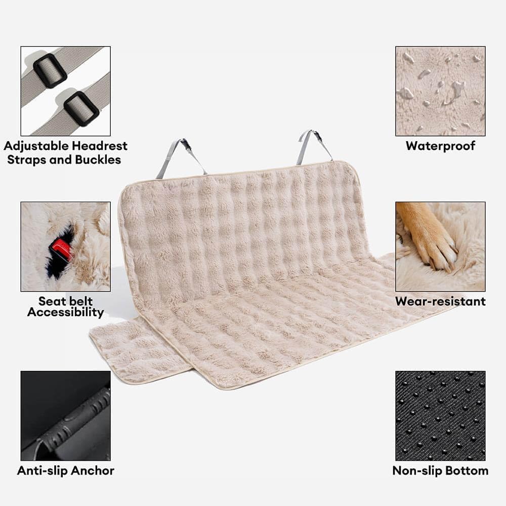 FUNNY FUZZY Fluffy Dog Car Seat Cover for Back Seat (Bench), Water-Resistant with Nonslip Backing,Pet Seat Protector for Cars SUVs Trucks（Brown