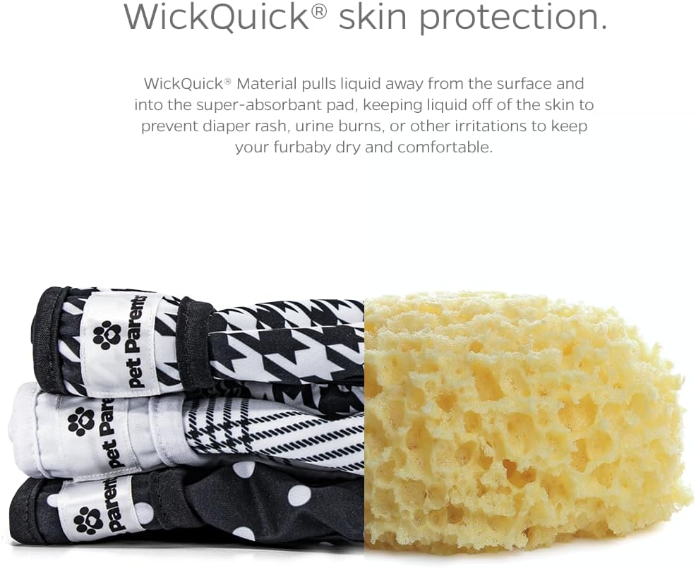 Pet Parents® Washable Dog Diapers (3pack) + Extendrs® of Durable Doggie Diapers, Premium Dog Diapers Female (Small, Luxe)