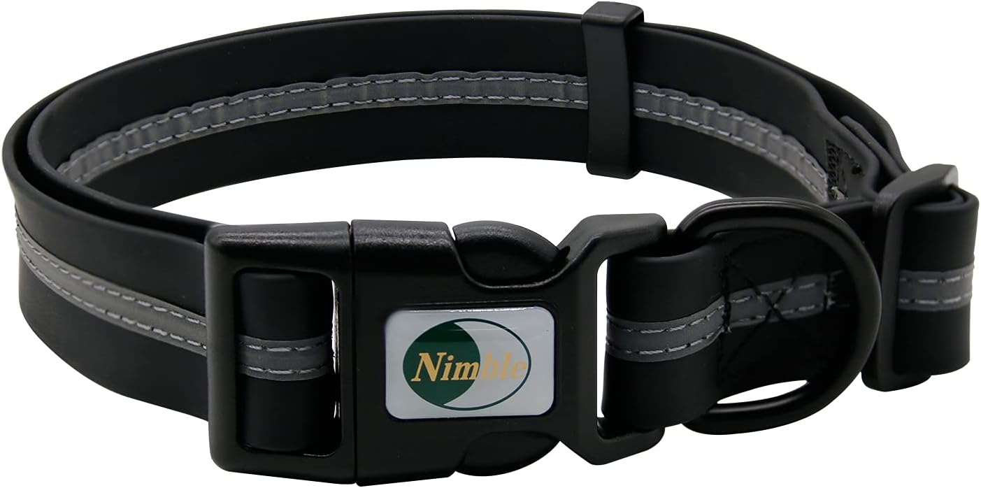 NIMBLE Dog Collar Waterproof Pet Collars Anti-Odor Durable Adjustable PVC & Polyester Soft with Reflective Cloth Stripe Basic Dog Collars S/M/L Sizes (Medium (11.81”-18.5”inches), Black)