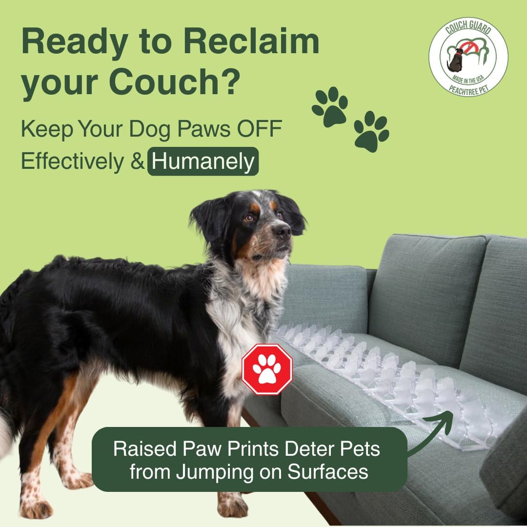 Made in The USA (Love Seat) Clear Humane Scat Mat to Keep Dogs Off Couch & Dog Counter Surfing Deterrent - Pain Free Pet Furniture Protector Solution for Indoor (4 Sheets)
