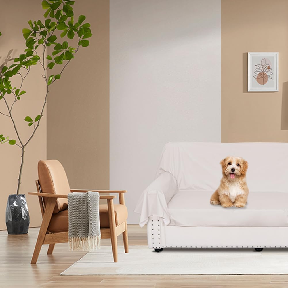 DUJUIKE Waterproof Bed Cover for Dog and Cats,Pet Hair Resistant Bed Sheet Cover, Protective Bed Liner Cover with 100% Waterproof Breathable Thin Fabric (Twin 63 * 90 inch, White)