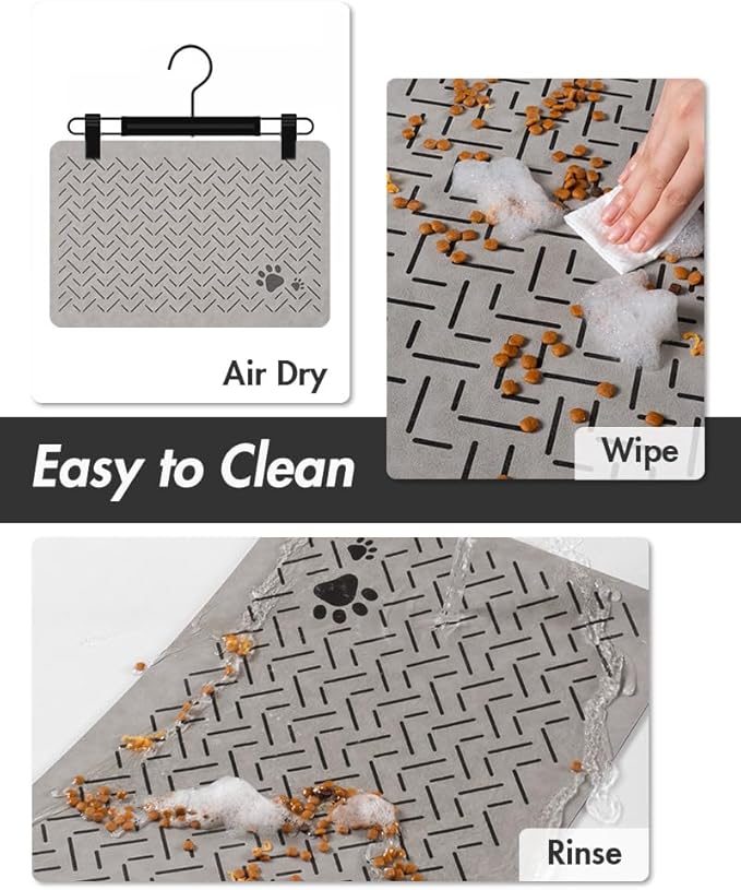 MontVoo-Absorbent Pet Feeding Mat-No Stains Quick Dry Dog Mat for Food and Water Bowl-Rubber Backing Dispenser Mat Accessories Supplies-Dog Bowl Messy Drinkers,Light Grey