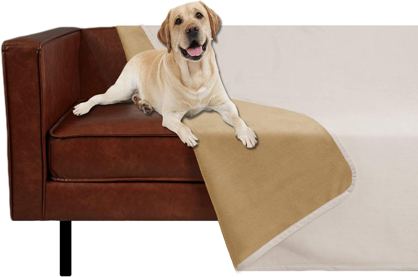 Ameritex Pet Bed Blanket Reversible 100% Waterproof Velvet Super Soft for Sofa and Bed (82x102 Inches, Cream+Sand)