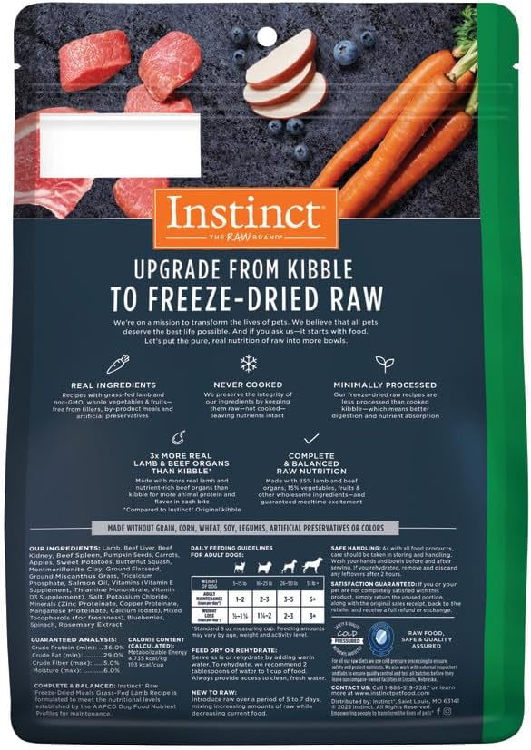 Instinct Freeze Dried Raw Meals, Natural Dry Dog Food, Grain Free - Grass Fed Lamb, 14 oz. Bag