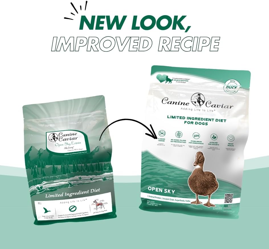 Canine Caviar - Open Sky: Duck & Teff Alkaline Dry Dog Food, Limited Ingredients, Gluten-Free, Based on Science & Research, Veterinary Alternative Diet (4.4 Pound Bag)