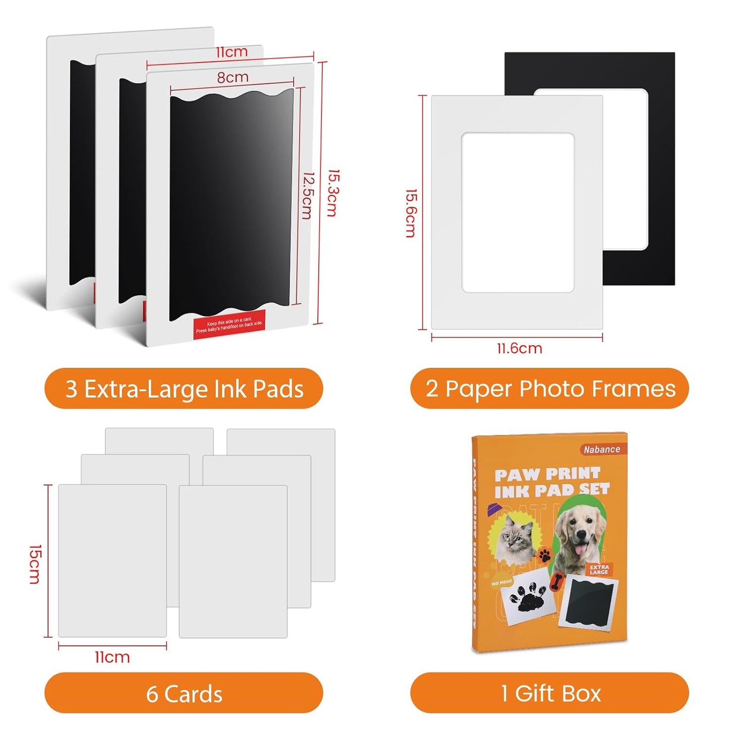 Nabance Paw Print Kit, Dog Nose Print Kit, No Mess Stamp Pad for Dogs & Cats, 11Pcs Pet Impression Kit with Photo Frames, Clean Touch Ink Pads