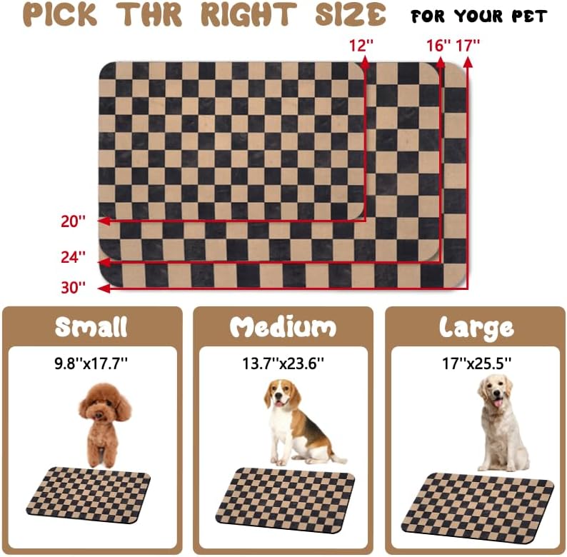 Dog Food Mats for Floors Waterproof, Pet Water Bowl Mats Pet Feeding Absorbent Placemats Plaid 16 * 24 inch